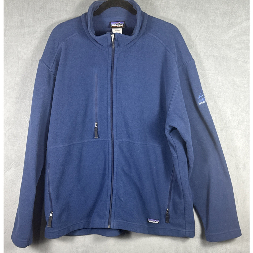 Patagonia Men's Zip Up Synchilla Fleece Long Sleeve Sweater Blue L Logo